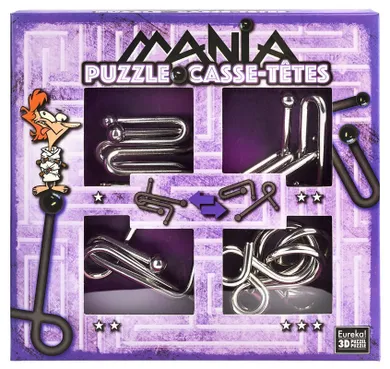 Eureka 3D, Puzzle Mania, zestaw fioletowy, łamigłówki metalowe, 4 szt.