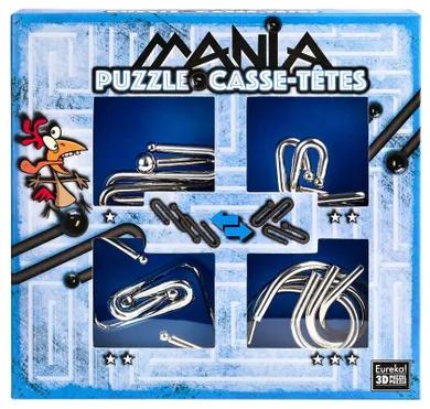 Eureka 3D, Puzzle Mania, zestaw niebieski, łamigłówki metalowe, 4 szt.