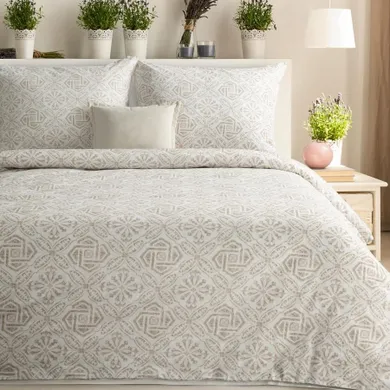 Eurofirany, komplet pościeli satynowej, Spring 100, 200-220 cm, ciemnobeżowy