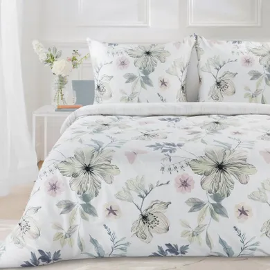 Eurofirany, komplet pościeli satynowej, Spring, 160-200 cm, biały