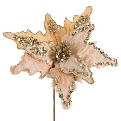 Eurofirany, kwiat świąteczny dekoracyjny, 30-40 cm, beżowy