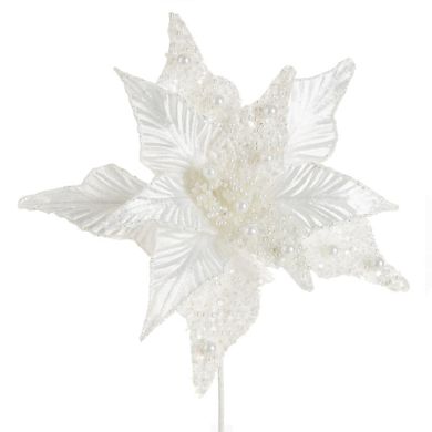 Eurofirany, kwiat świąteczny dekoracyjny, 30-40 cm, biały