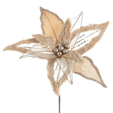 Eurofirany, kwiat świąteczny dekoracyjny, 35-40 cm, beżowy