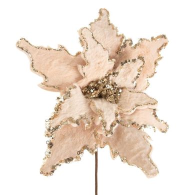 Eurofirany, kwiat świąteczny dekoracyjny, 39-39 cm, beżowy