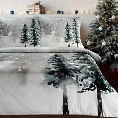 Eurofirany, świąteczny komplet pościeli, Forest, 140-200 cm, jasnoszary
