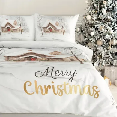Eurofirany, świąteczny komplet pościeli, Joyfull, 140-200 cm, biały