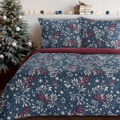 Eurofirany, świąteczny komplet pościeli, Kristy, 160-200 cm, granatowy