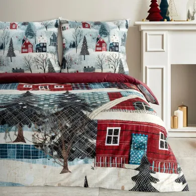 Eurofirany, świąteczny komplet pościeli, Niko, 140-200 cm, czerwony