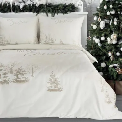 Eurofirany, świąteczny komplet pościeli, Snowflake, 160-200 cm, beżowy