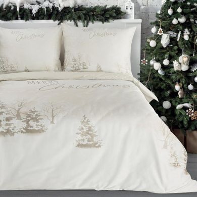 Eurofirany, świąteczny komplet pościeli, Snowflake, 220-200 cm, beżowy