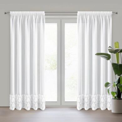 Eurofirany, zasłona gotowa, Roses 3, na taśmie, 140-270 cm, biały