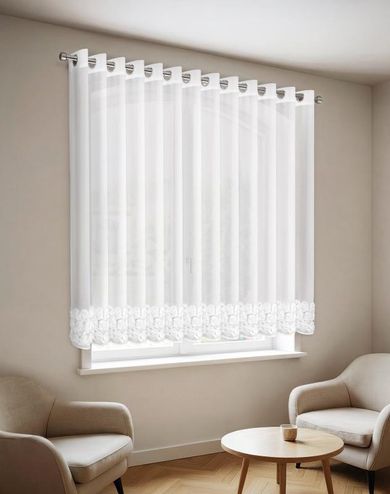 Eurofirany, zasłona gotowa, Roses 8, 400-160 cm, biały