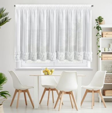 Eurofirany, zasłona gotowa, Roses, na taśmie, 350-160 cm, biały