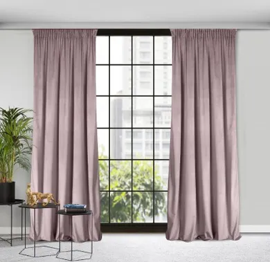 Eurofirany, zasłona zaciemniająca gotowa, d91 rosa na taśmie 135-300 cm, pudrowy