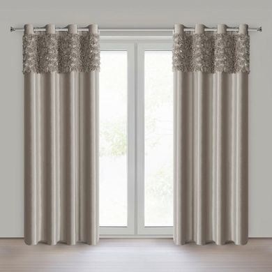 Eurofirany, zasłona zaciemniająca gotowa, Roses, na taśmie, 140-250 cm, beżowy