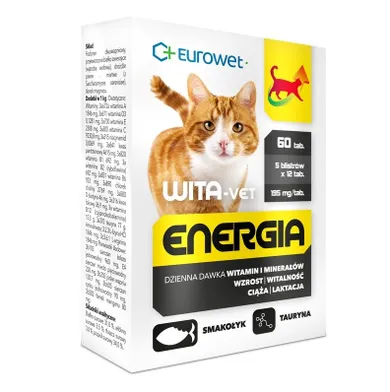 Eurowet, Wita-Vet Energia, wsparcie wzrostu, ciąży i laktacji dla kota, 5 blistrów, 60 szt.