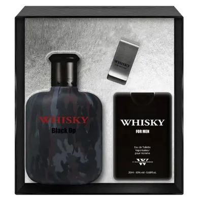 Evaflor, Whisky Black Op, zestaw, woda toaletowa, spray, 100 ml + woda toaletowa, spray, 20 ml + klips na banknoty