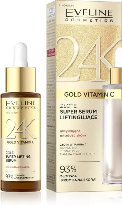 Eveline, 24k gold vitamin c, złote super serum liftingujące, 30 ml
