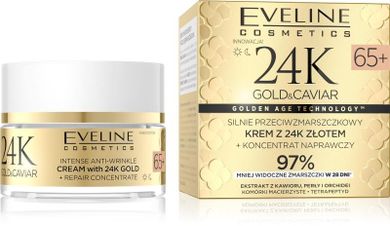 Eveline, 24k gold&caviar, krem silnie przeciwzmarszczkowy 65+, 50 ml