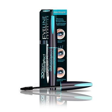 Eveline, 3D Glam Effect Mascara, pogrubiający, wydłużający i wodoodporny tusz do rzęs, black, 8 ml