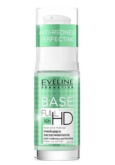 Eveline, Base Full HD, baza pod makijaż maskująca zaczerwienienia, SPF 10, 30 ml