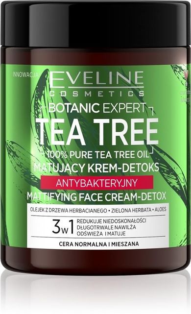 Eveline, Botanic Expert Tea Tree, krem-detox, matujący, antybakteryjny 3w1, 100 ml