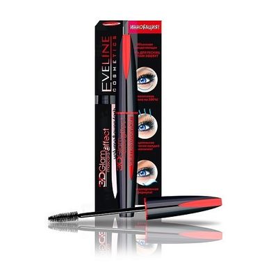 Eveline Cosmetics, 3D Glam Effect Mascara Volume & Everylash, pogrubiająco-rozdzielający tusz do rzęs, czarny, 9 ml