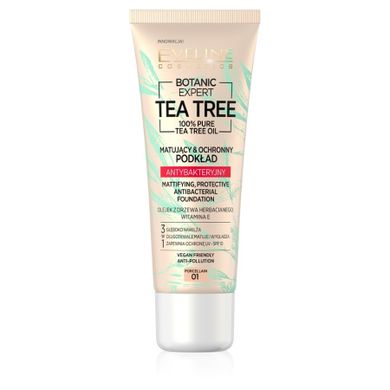 Eveline Cosmetics, Botanic Expert Tea Tree Foundation, matujący ochronny podkład antybakteryjny, 01 Porcelain, 30 ml