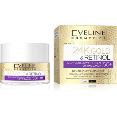 Eveline, Gold & Retinol, skoncetrowany krem, liftingujący, 50+