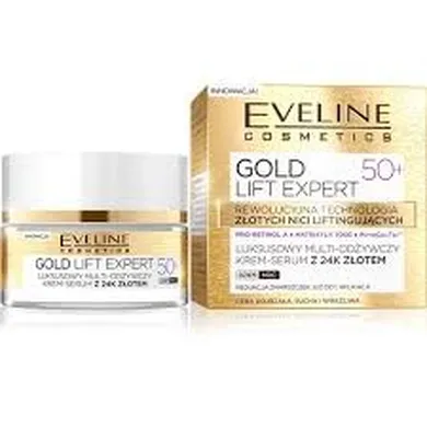Eveline, Gold Lift Expert 50+, luksusowy multi-odżywczy krem-serum z 24k złotem dzień/noc, 50 ml