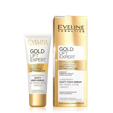 Eveline, Gold Lift Expert, luksusowy złoty krem-serum na twarz szyję i dekolt dla skóry dojrzałej, 40 ml