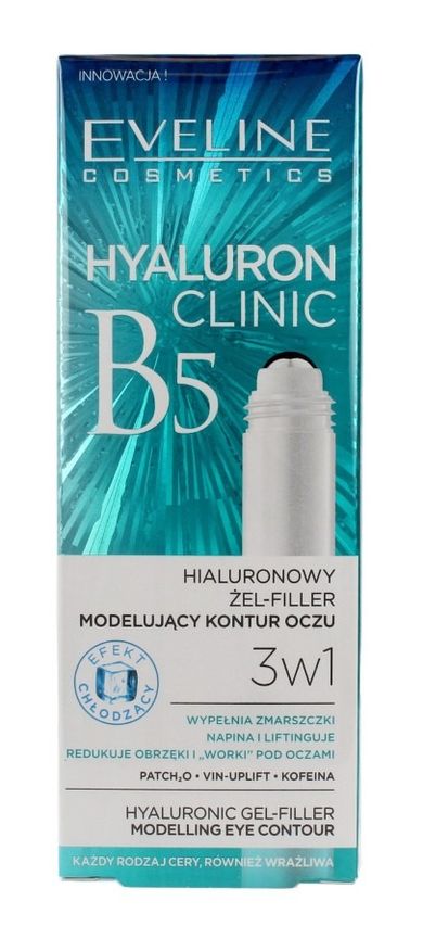 Eveline, Hyaluron Clinic B5, hialuronowy żel-filler modelujący kontur oczu 3w1, 15 ml