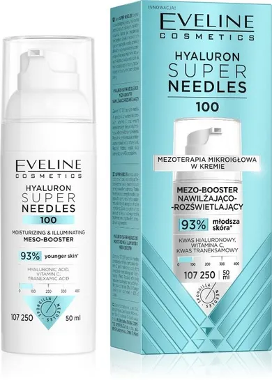 Eveline, hyaluron super needles 100 mezo, booster nawilżająco rozświetlający, 50 ml