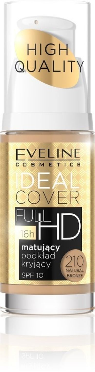 Eveline, Ideal Cover Full HD, podkład matująco-kryjący, nr 210, Natural Bronze, 30 ml