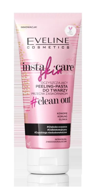 Eveline, Insta Skin Care, oczyszczający peeling, pasta do twarzy przeciw zaskórnikom, Clean Out, 75 ml