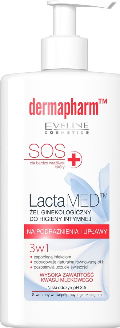Eveline, Lactamed, żel do higieny intymnej 3w1, na podrażnienia i upławy, 250 ml