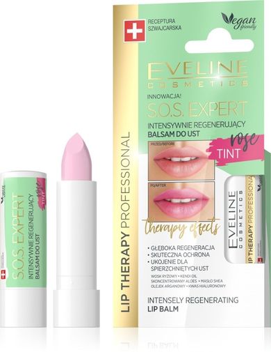 Eveline, Lip Therapy S.O.S. Expert, intensywnie regenerujący balsam do ust, Tint Rose