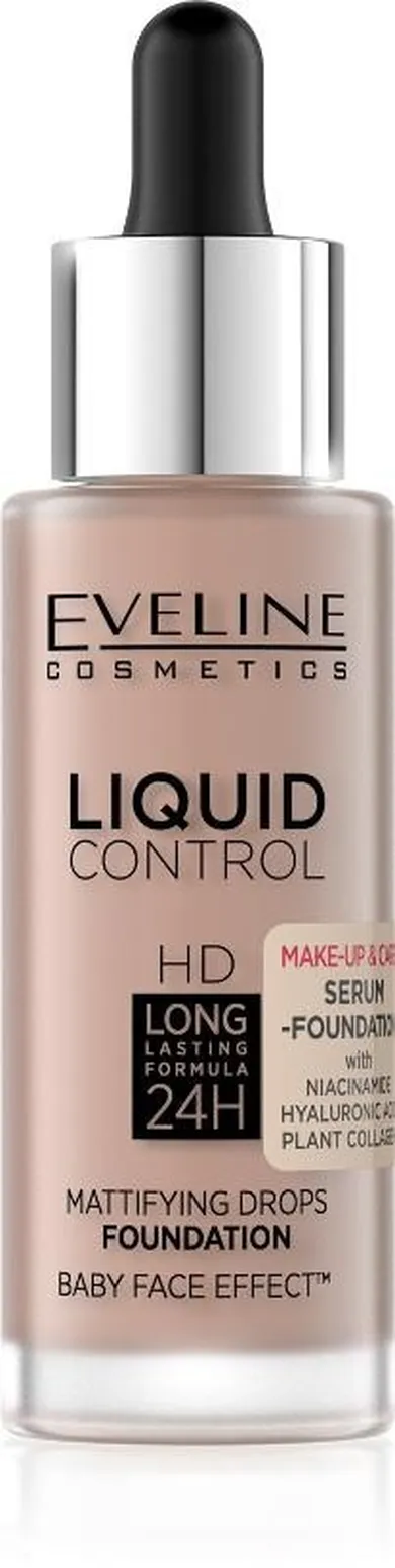 Eveline, Liquid Control HD, podkład do twarzy z dropperem, nr 025 light rose, 32ml