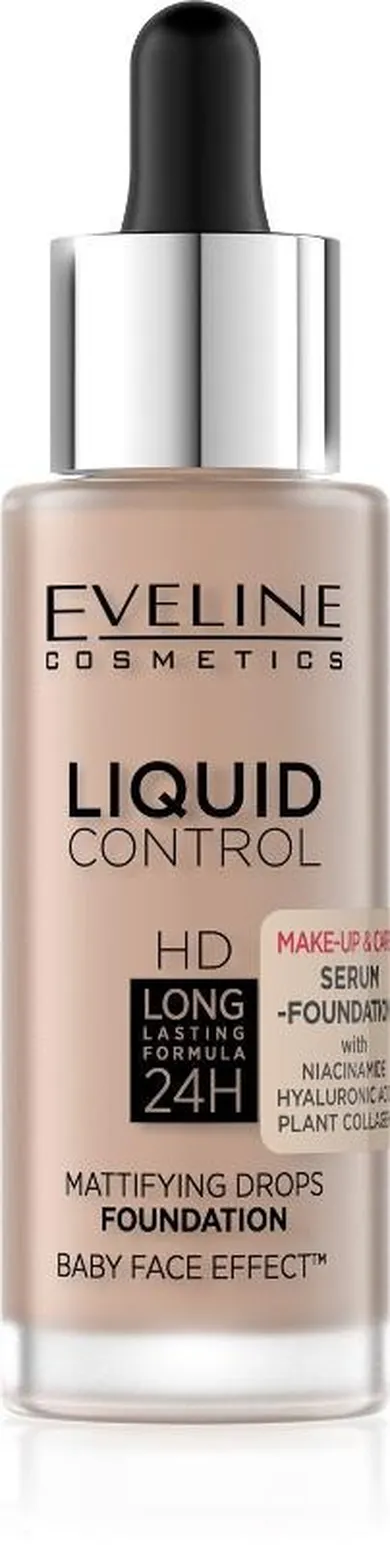 Eveline, Liquid Control HD, podkład do twarzy z dropperem, nr 035 natural beige, 32 ml