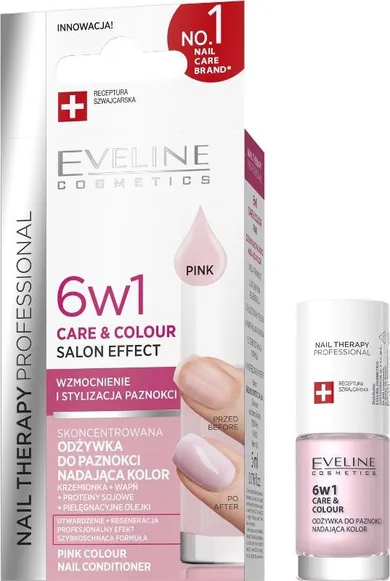 Eveline, Nail Therapy Professional, skoncentrowana odżywka do paznokci nadająca kolor 6w1, Care&Colour Salon Effect, pink