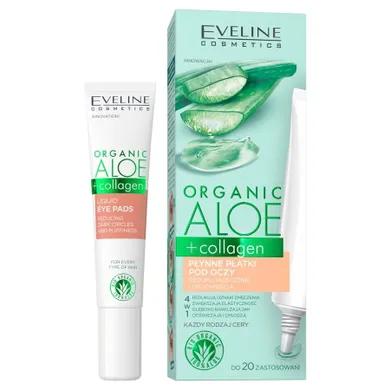 Eveline, Organic Aloe + Collagen, płynne płatki pod oczy redukujące cienie i opuchnięcia, 4w1, 20 ml