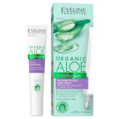Eveline, Organic Aloe + Collagen, płynne płatki pod oczy redukujące zmarszczki i kurze łapki, 4w1, 20 ml