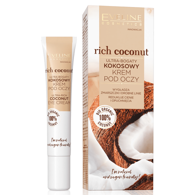 Eveline, Rich Coconut, kokosowy krem pod oczy, ultra-bogaty, 15 ml