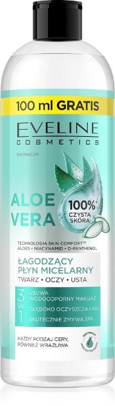 Eveline, Skin Comfort, łagodzący płyn micelarny aloe vera 3w1, 500 ml