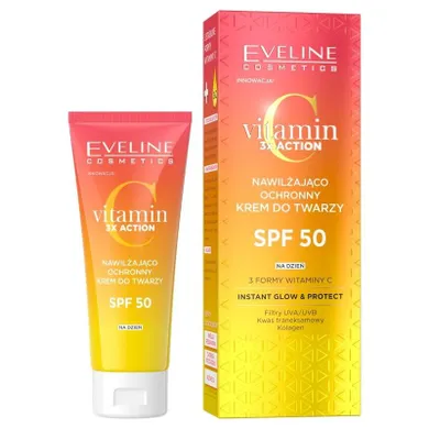 Eveline,, Vitamin C, 3 x action, nawilżająco, ochronny krem do twarzy SPF50 na dzień, 30 ml
