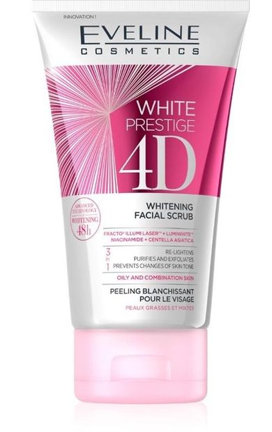 Eveline, White Prestige 4D, wybielający peeling do twarzy 3w1, 150 ml