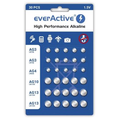 EverActive, baterie alkaliczne, 10xG3/LR41, 5xG4/LR626, 5xG10/LR1130, 10xG13/LR1154