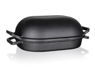 Excellent, brytfanna żeliwna, owalna z pokrywką, czarna, 39-26-14 cm, 3 + 4 l