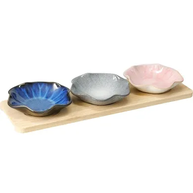 Excellent Houseware, bambusowy zestaw do serwowania z 3 porcelanowymi miseczkami