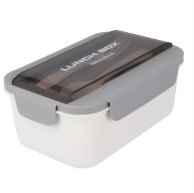 Excellent Houseware, lunchbox ze sztućcami, szary, 21-14-7 cm